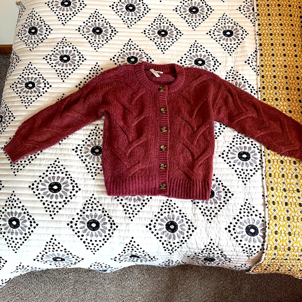 Madewell Cable Ashmont Cardigan Sweater (Heather Tulip)